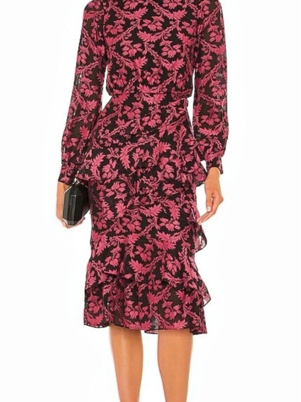 Saloni Isa Ruffle Dress in Black Rouje floral print